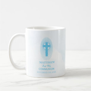 Personalize, Blue First Heilige Kommuny Cross Gast Kaffeetasse