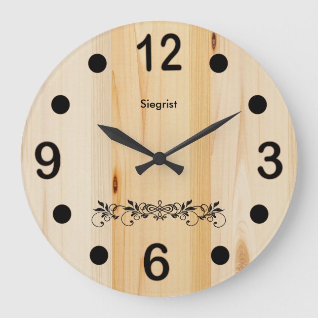Personalize Butcher Block Wood Große Wanduhr (Vorderseite)