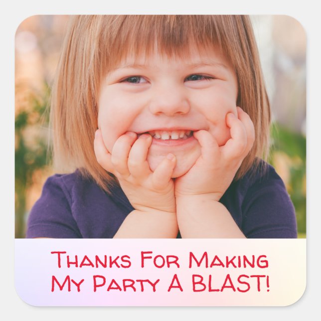 Personalize Child's Photo, Thank You Message Quadratischer Aufkleber (Vorderseite)