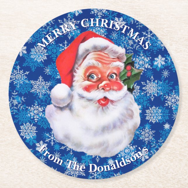 Personalize Christmas Santa Claus Family Name 6 Runder Pappuntersetzer (Vorderseite)