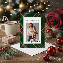 Personalize Colorful Modern Plaid Photo Christmas Folien Feiertagskarte