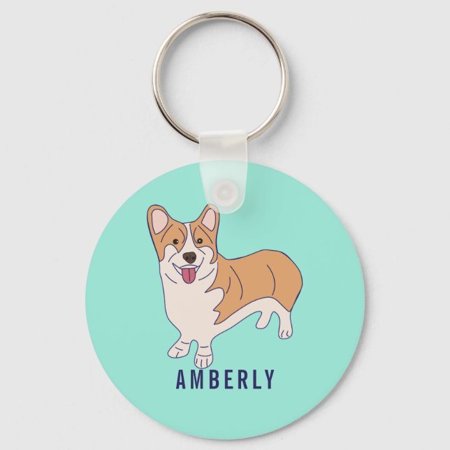 Personalize Corgi Dog Mint Green Schlüsselanhänger (Vorderseite)