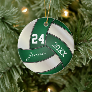 Personalize - Dark Green und White Volleyball Keramik Ornament