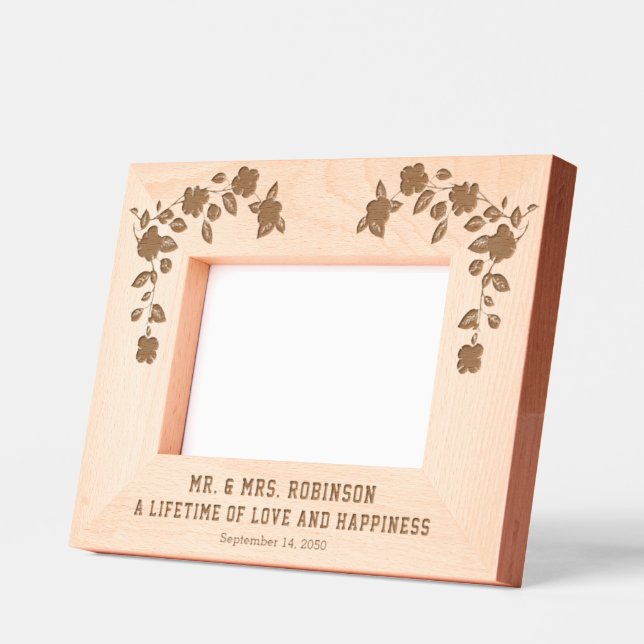 Personalize | Elegant Floral Anniversary Wedding Geätzte Rahmen (Links)