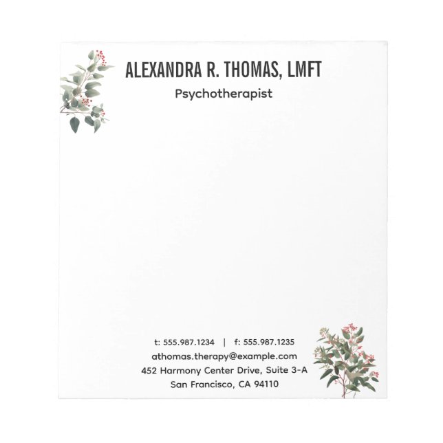 Personalize  Eucalyptus therapist  professional Notizblock (Vorderseite)
