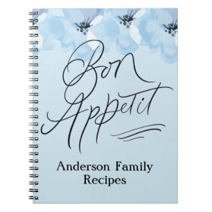 Personalize Family Rezepte Bon Appetit Blue Floral Notizblock