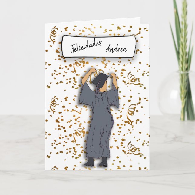Personalize Felicidades Graduate (Hispanic) Karte (Vorderseite)