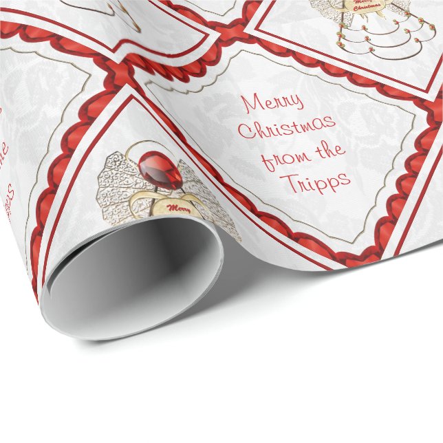 Personalize - Filigree Frohe Weihnachtsgel Geschenkpapier (Rolleneckpunkt)