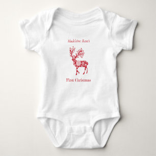 Personalize First Christmas Red Christmas Rentier Baby Strampler