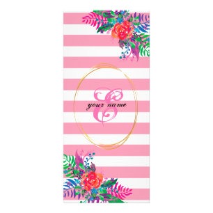 personalize floral with pastel pink stripes werbekarte
