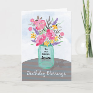 Personalize Friend Name Birthday Blessings Jar Karte