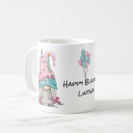 Personalize Girl Gnome Pink Blue Birthday Candle Kaffeetasse