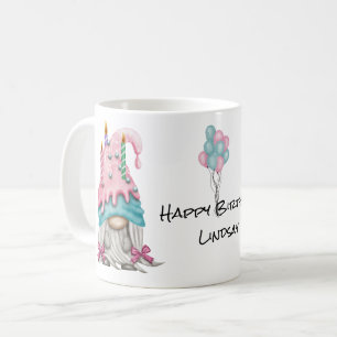 Personalize Girl Gnome Pink Blue Birthday Candle Kaffeetasse