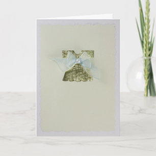 Personalize Gold Baby Kleid mit blauem Bogen Karte