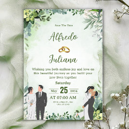 Personalize green leafy  best wedding Invitation Einladung
