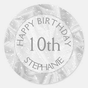 Personalize: "Happy Birthday" Silver Textured Runder Aufkleber