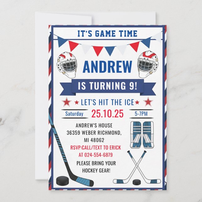 Personalize Ice Hockey Birthday Sports with Photo Einladung (Vorderseite)