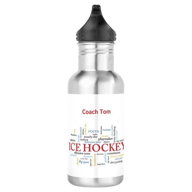 Personalize, Ice Hockey Coach Vielen Dank in Worte Edelstahlflasche (Rechts)