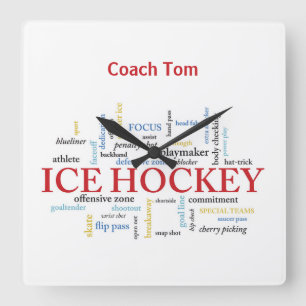 Personalize, Ice Hockey Coach Vielen Dank in Worte Quadratische Wanduhr