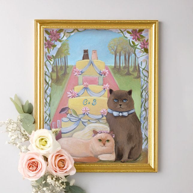 Personalize Initials Wedding Cats Art Print Poster (Von Creator hochgeladen)