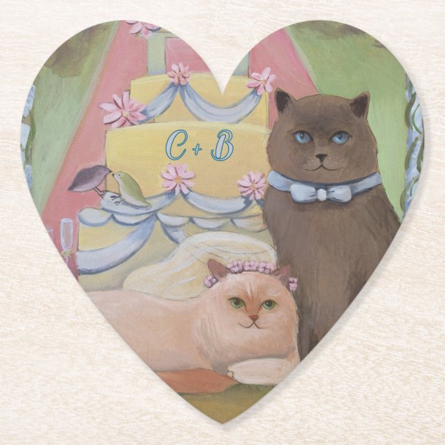 Personalize Initials Wedding Cats  Untersetzer (Vorderseite)