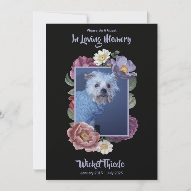 Personalize It! Floral Photo Pet Memorial Einladung (Vorderseite)