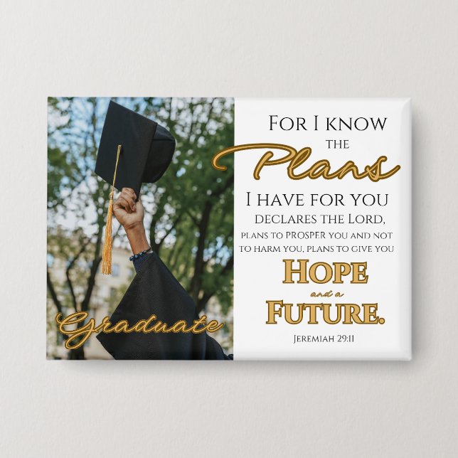 Personalize Jeremiah 29:11 Grad Cap Scripture Button (Vorderseite)