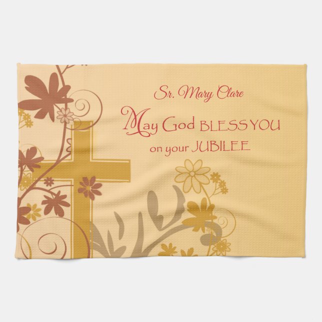 Personalize, Jubilee Anniversary Nun Cross, Wirbel Geschirrtuch (Horizontal)