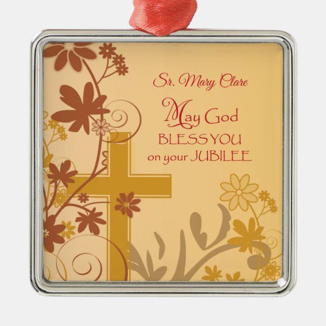 Personalize, Jubilee Anniversary Nun Cross, Wirbel Ornament Aus Metall (Vorne)