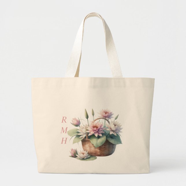 Personalize July Water Lily Tote Bag Jumbo Stoffbeutel (Vorne)