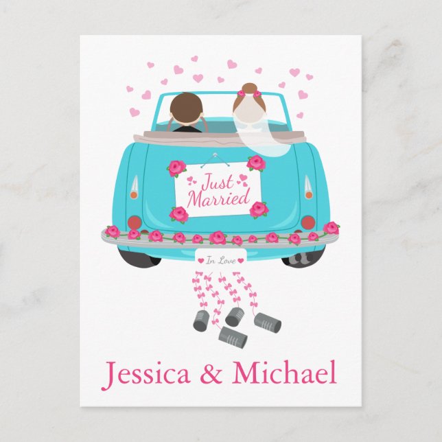 Personalize Just Married Blue Wedding Ankündigung (Vorderseite)