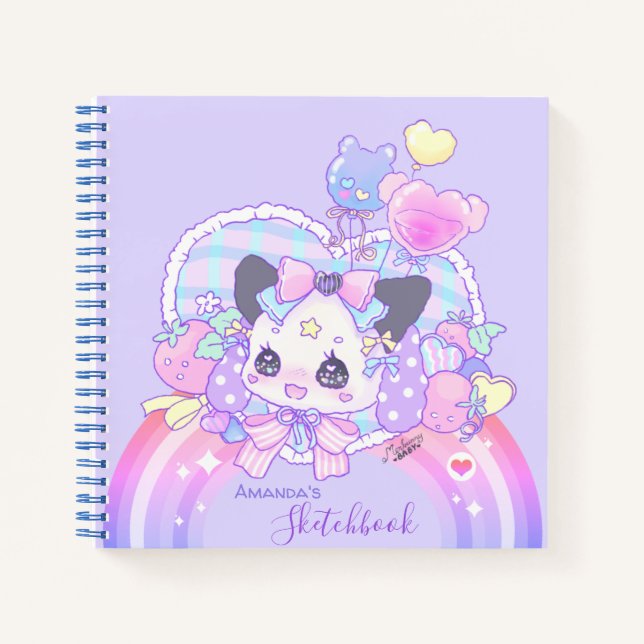 Personalize - kawaii niedlich Kitty Bunny, lila Notizbuch (Vorderseite)