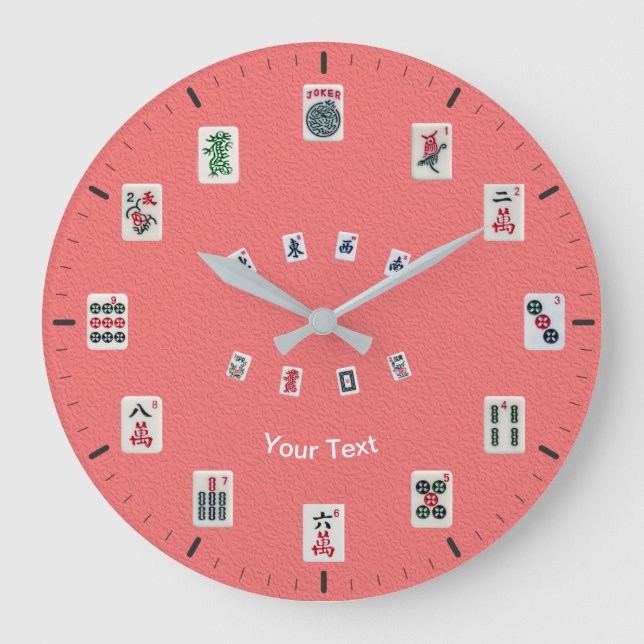Personalize MahJong Tiles Design on Pink Große Wanduhr (Vorderseite)