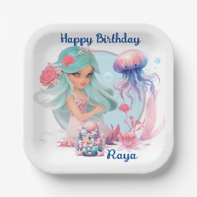 Personalize Mermaid Party  Pappteller (Vorderseite)