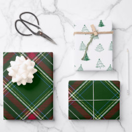 Personalize Modern Plaid and Trees Christmas Geschenkpapier Set
