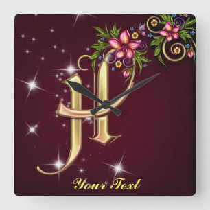 Personalize Monogram H Wall Clock Quadratische Wanduhr