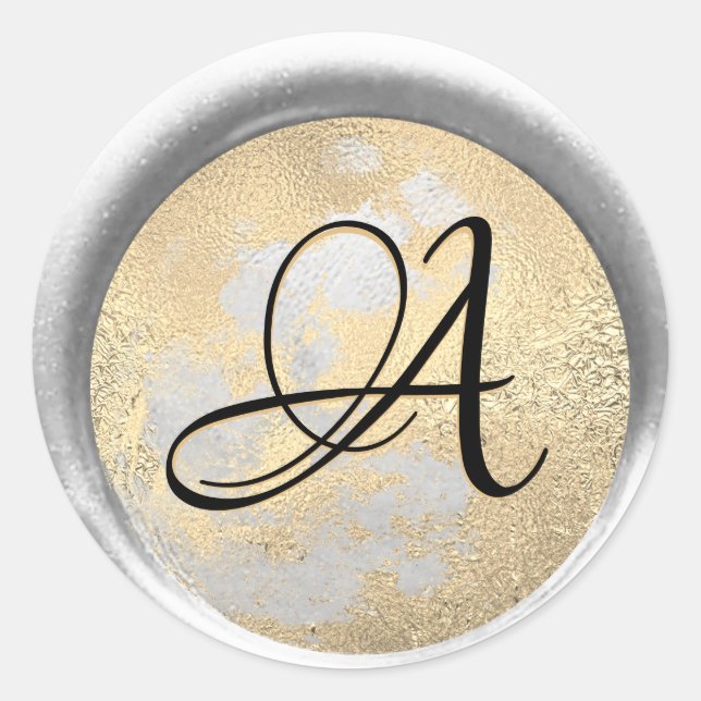 *~* PERSONALIZE Monogramm Silber und Gold Wax Sieg Runder Aufkleber (Vorderseite)