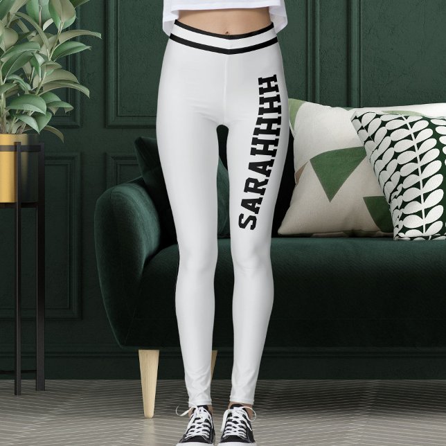 Personalize Name Light Grey Black Stripes Fun Gift Leggings (Von Creator hochgeladen)