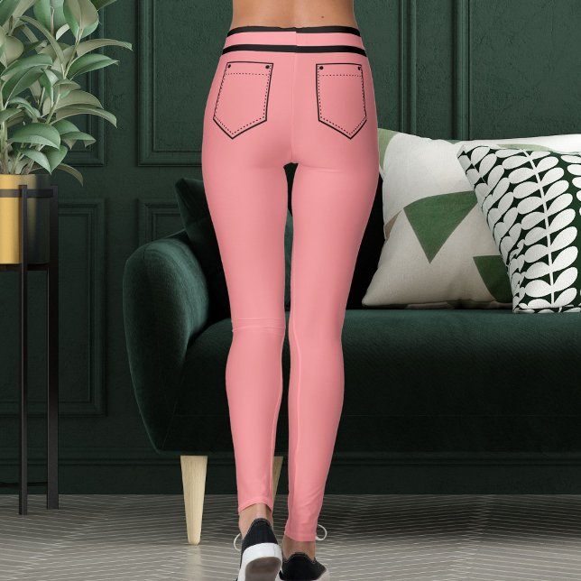 Personalize Name Light Red Black Stripes Fun Gift Leggings (Von Creator hochgeladen)