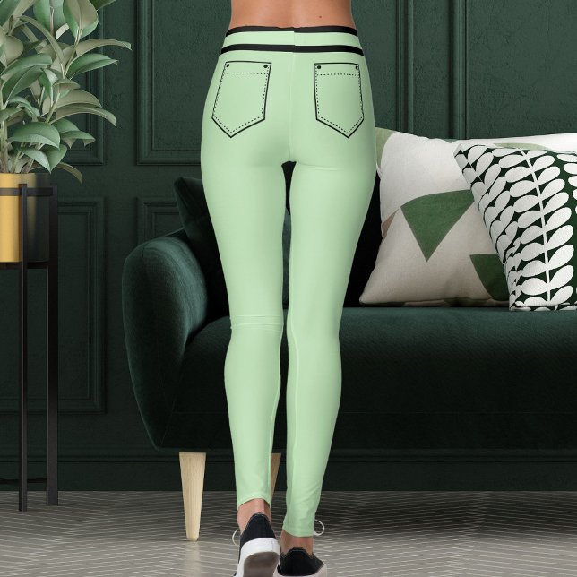 Personalize Name Pale Green Black Stripes Fun Gift Leggings (Von Creator hochgeladen)