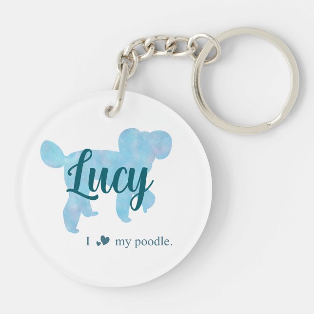 Personalize Pastel Blue Poodle Silhouette custom Schlüsselanhänger (Rückseite)