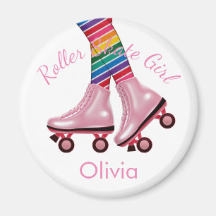Personalize - Pink Roller Skate Girl Magnet