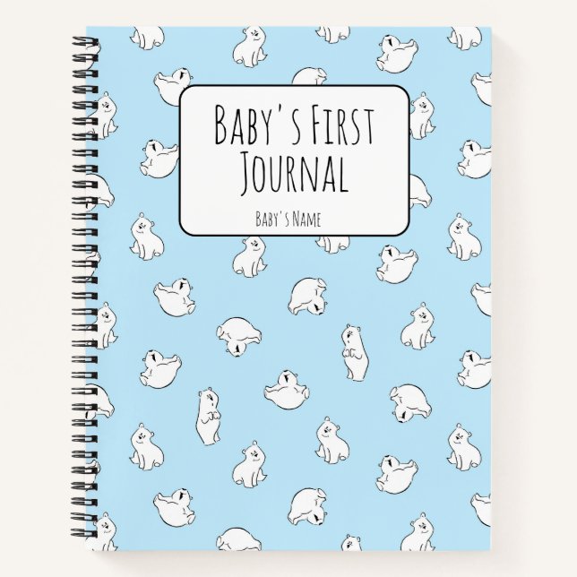 Personalize Polar Bear Blue Baby's First Journal Notizbuch (Vorderseite)