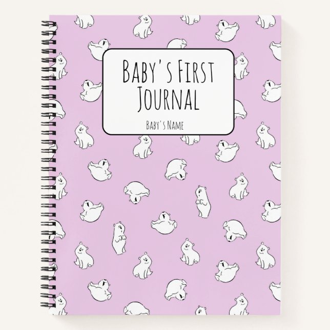 Personalize Polar Bear Pink Baby's First Journal Notizbuch (Vorderseite)