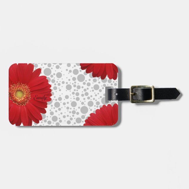 Personalize Polka Dot Red Daisy Gepäckanhänger (Vorderseite horizontal)