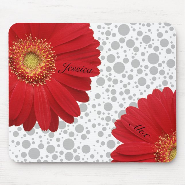 Personalize Polka Dot Red Daisy Mousepad (Vorne)