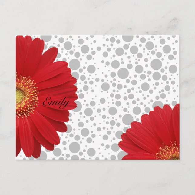 Personalize Polka Dot Red Daisy Postkarte (Vorderseite)