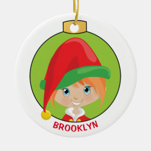 Personalize Red Hair Girl Elf Keramik Ornament