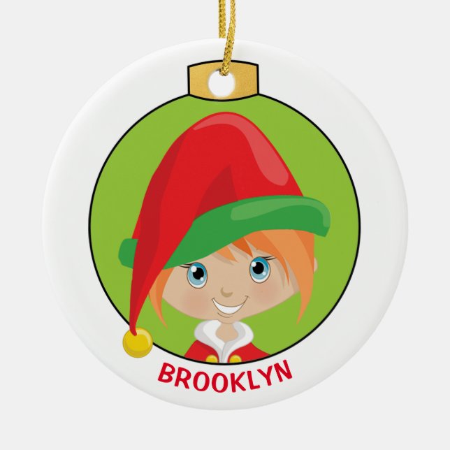 Personalize Red Hair Girl Elf Keramik Ornament (Vorne)
