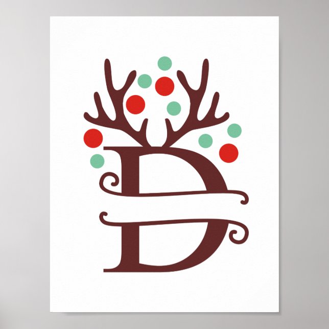 Personalize Reindeer Letter D Split Monogram Poster (Vorne)